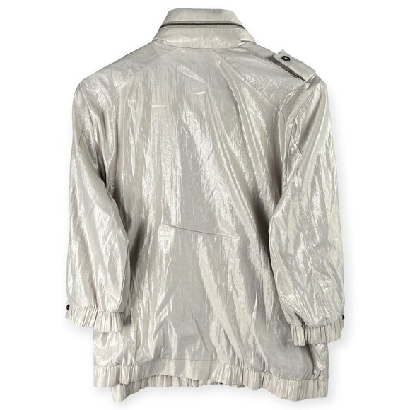Chicos Windbreaker Jacket Womens Size 2 Metallic Beige Hooded Zip Pockets - Picture 4 of 11
